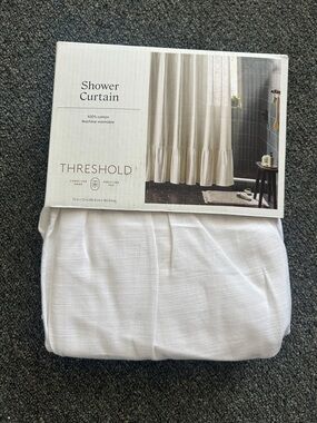 Threshold White Cotton Ruffled Hem Shower Curtain